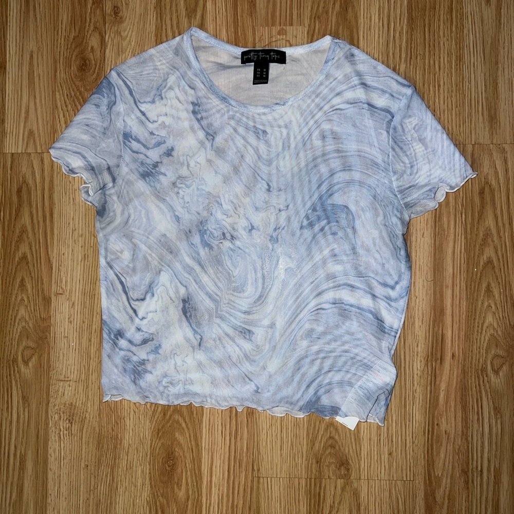 Blue Marble Short Sleeve Crop Top